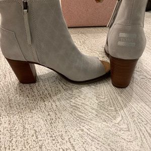 Grey open toe booties